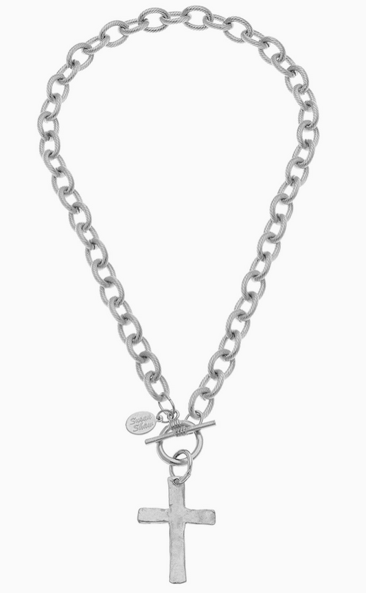 Silver Classic Cross Toggle Necklace
