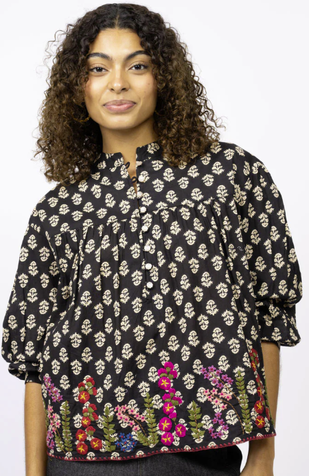 Black Field of Flowers Top