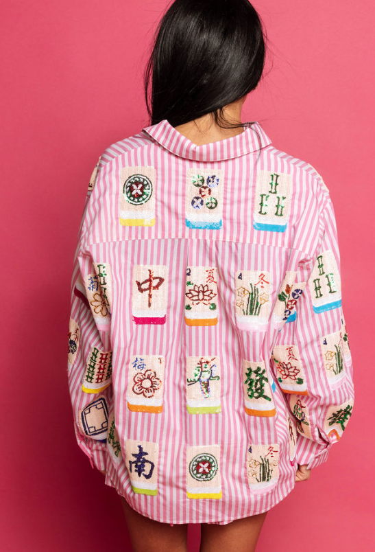 Pink & White Striped Mahjong Top