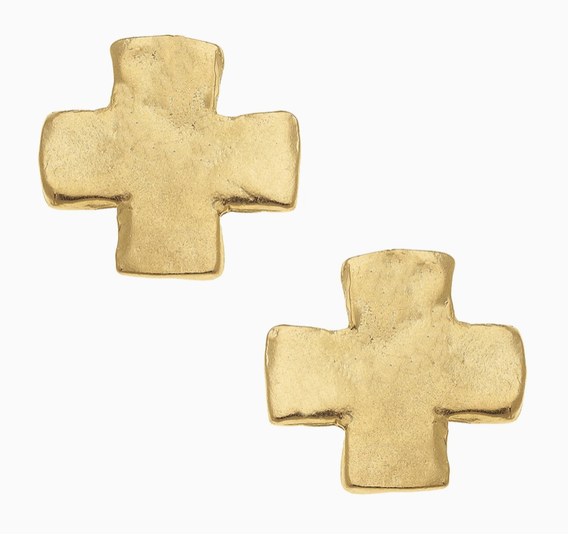 Large Gold Square Cross Studs