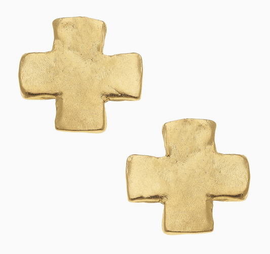 Large Gold Square Cross Studs