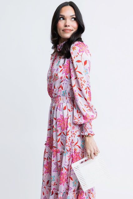 Floral Satin Smock Waist Maxi Dress