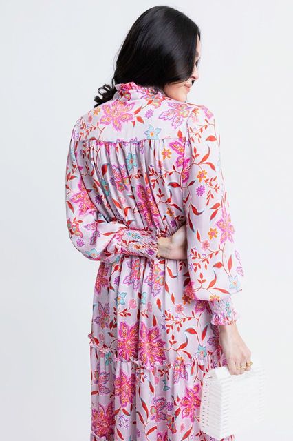 Floral Satin Smock Waist Maxi Dress