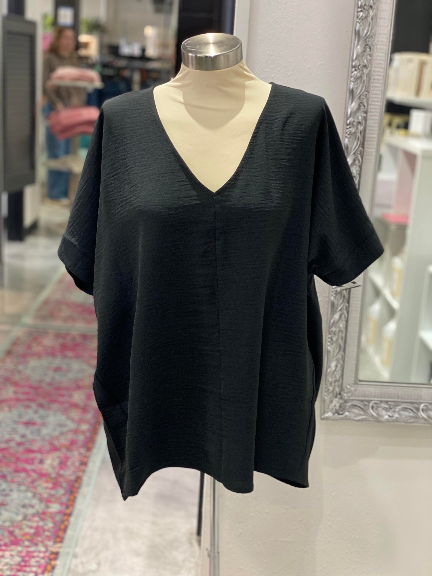 Black V-Neck Short Sleeve Top