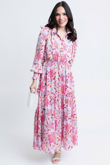 Floral Satin Smock Waist Maxi Dress