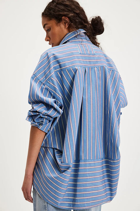 Blue Combo Striped Varsity Top