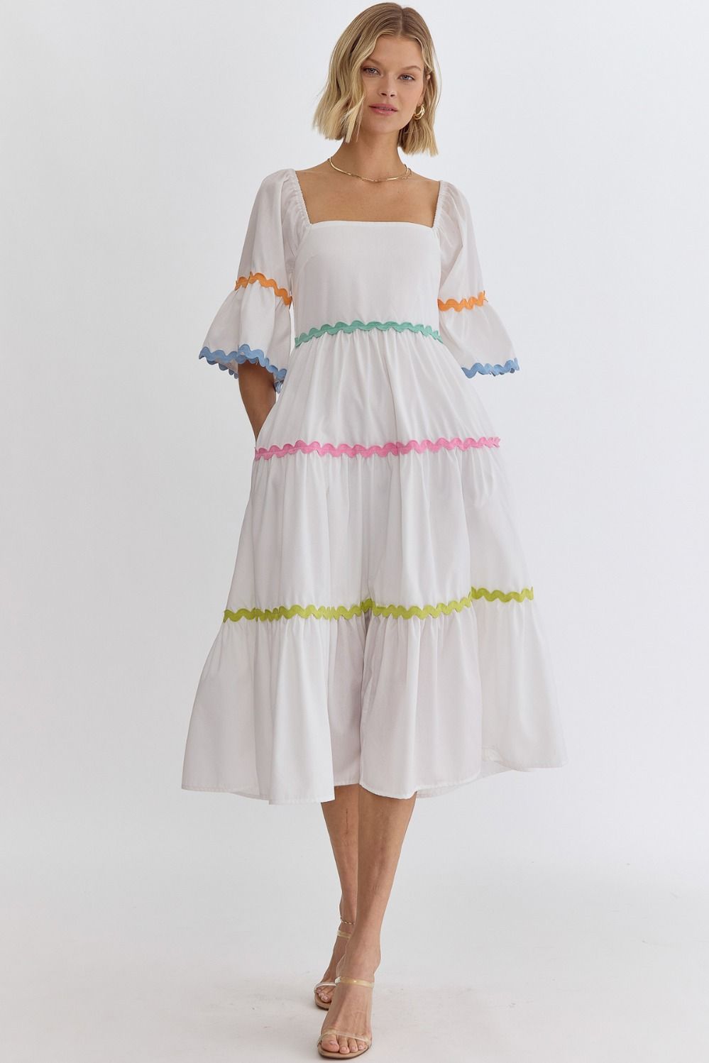 White Tiered Ric Rack Dress