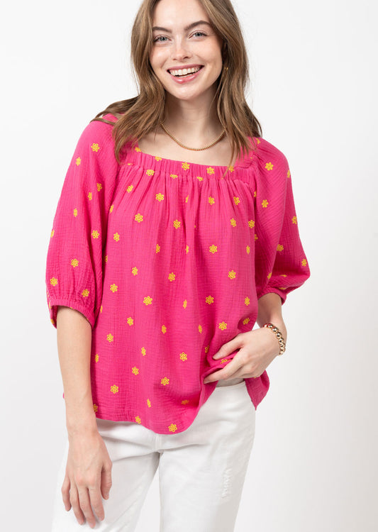 Pink Eyelet Gauze Top