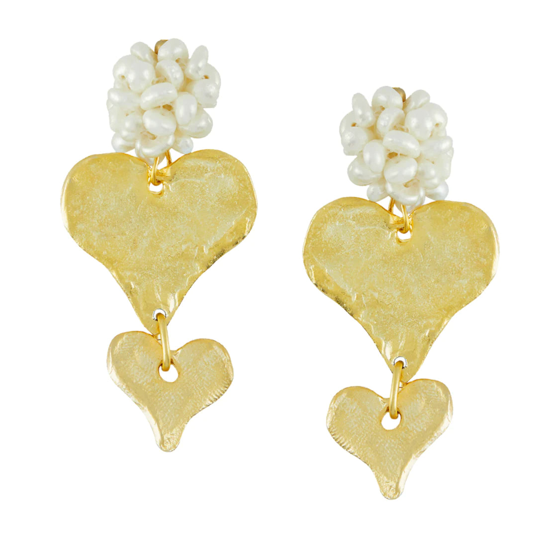 Gold Heart With Pearl Earrings