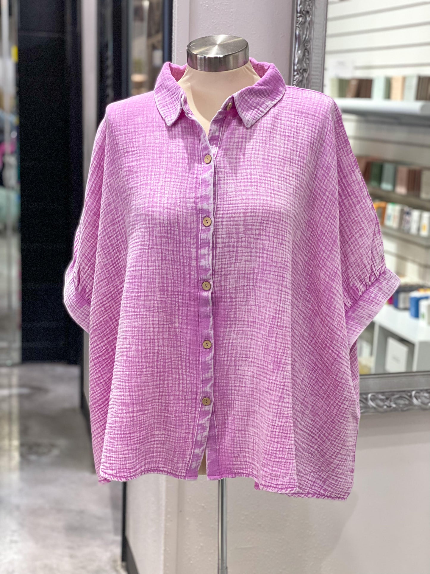 Bright Mauve Gauze Button Down