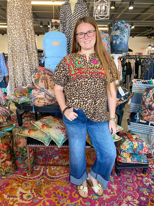 Leopard Fabiola Top