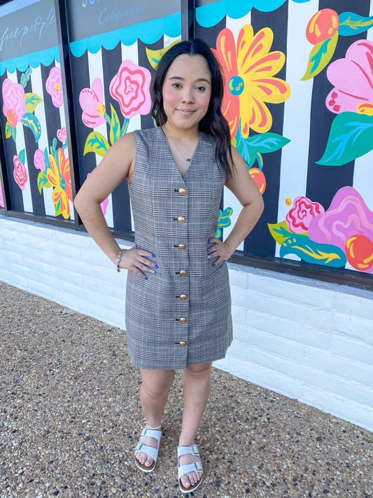 Plaid V-Neck Fitted Dress
