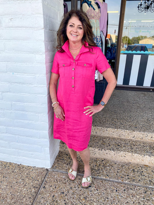Bright Fuchsia Dress w/ Flap Pockets