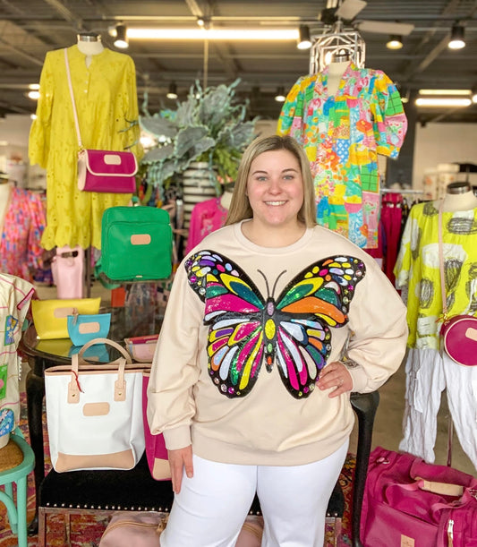 Beige Oversized Multi Butterfly Sweatshirt