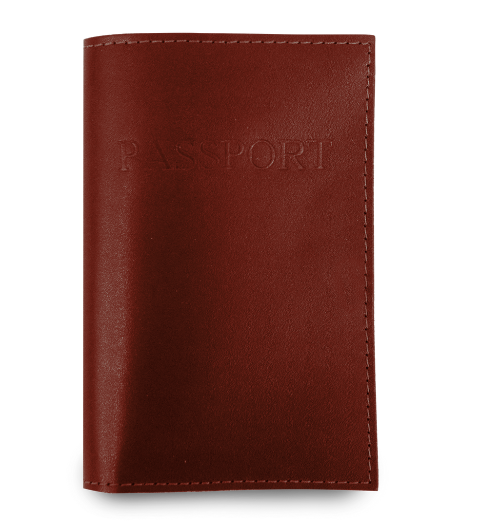 Leather Passport Cover - Brown, Red